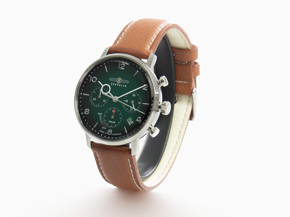 Montre à Quartz Zeppelin LZ 129 Hindenburg, Vert, 41 mm, Jour, Cuir, 8086-4n