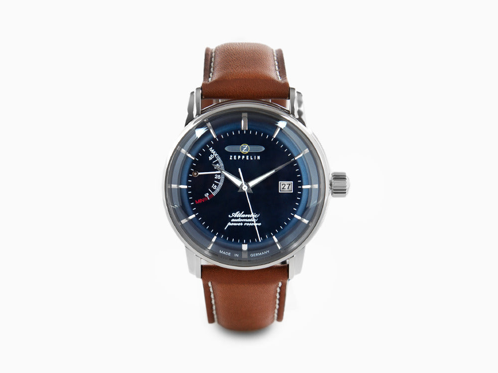 Montre Automatique Zeppelin Atlantic, Bleu, 42 mm, Jour, Bracelet cuir, 8462-3