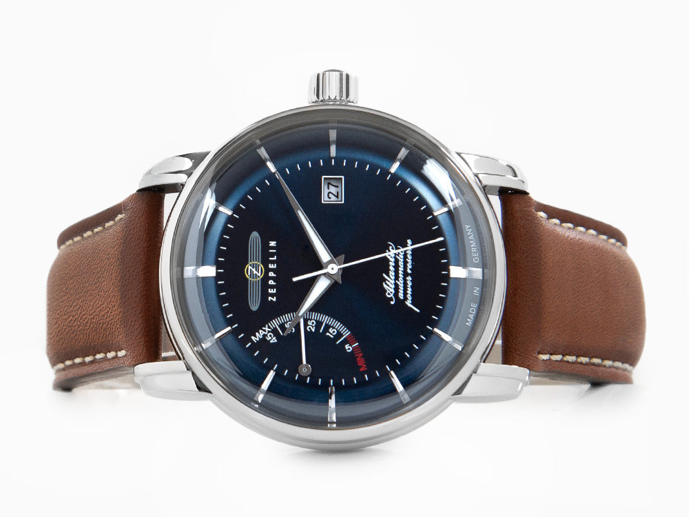 Montre Automatique Zeppelin Atlantic, Bleu, 42 mm, Jour, Bracelet cuir, 8462-3