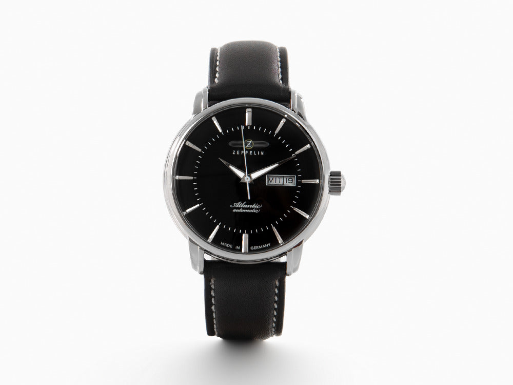 Montre Automatique Zeppelin Atlantic, Noir, 41 mm, Jour et Date, Cuir, 8466-2