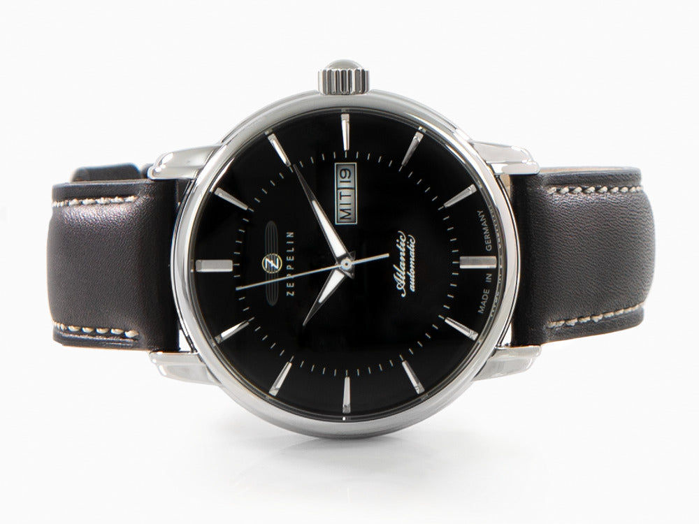 Montre Automatique Zeppelin Atlantic, Noir, 41 mm, Jour et Date, Cuir, 8466-2