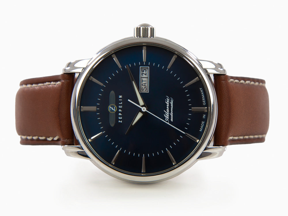 Montre Automatique Zeppelin Atlantic, Bleu, 41 mm, Jour et Date, Cuir, 8466-3