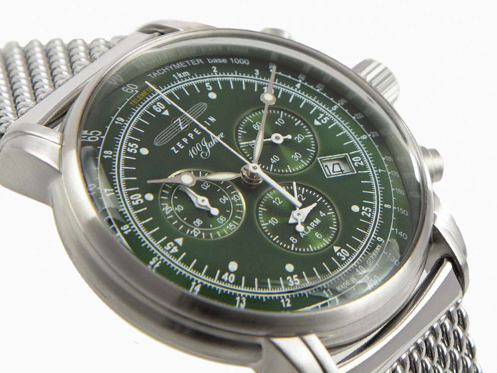 Montre à Quartz Zeppelin 100 Years Zeppelin Ed. 1, Vert, 42 mm, Maille, 8680M-4