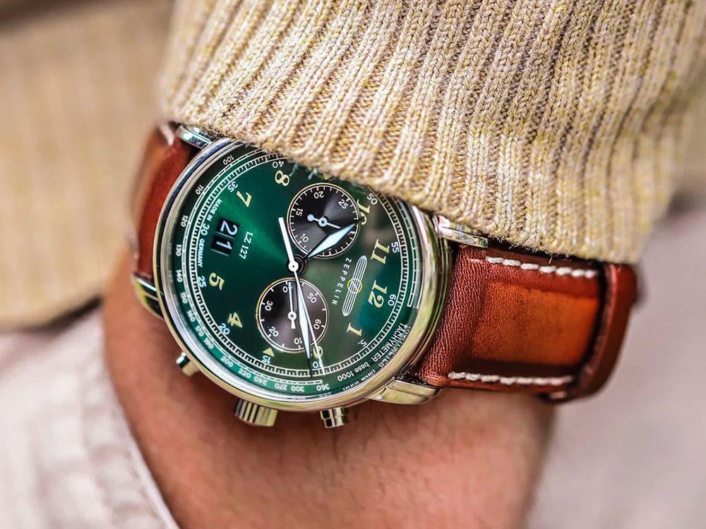 Montre à Quartz Zeppelin LZ 127 Graf Zeppelin, Vert, 40 mm, Chronographe, 8684-4