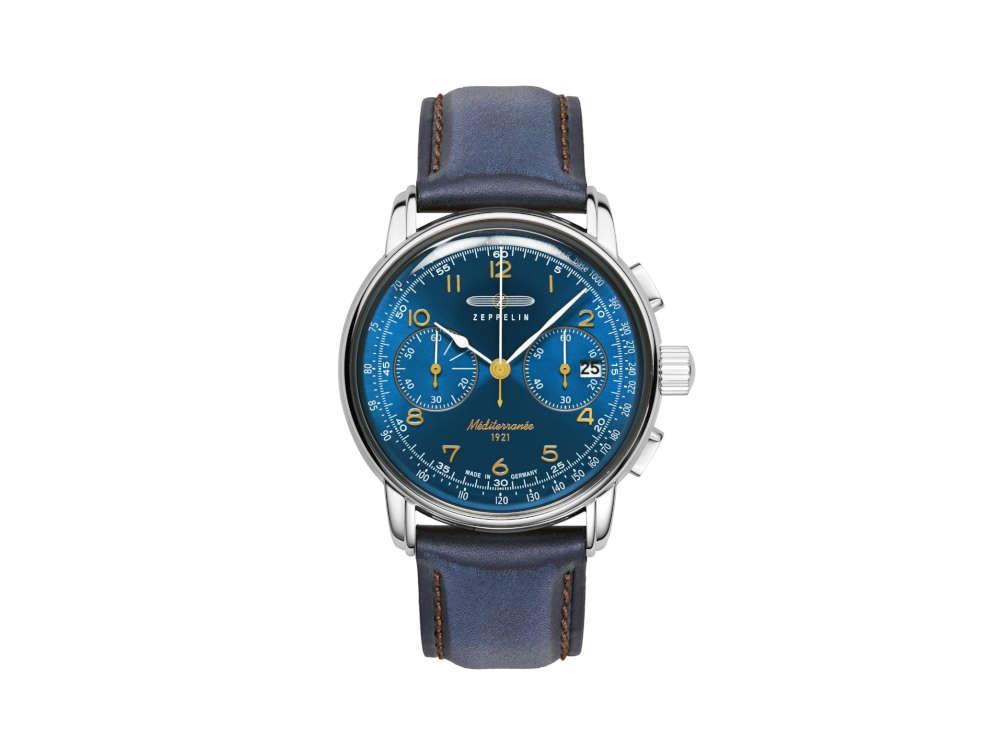 Montre à Quartz Zeppelin Méditerranée Chronograph, Bleu, 42 mm, 9670-3