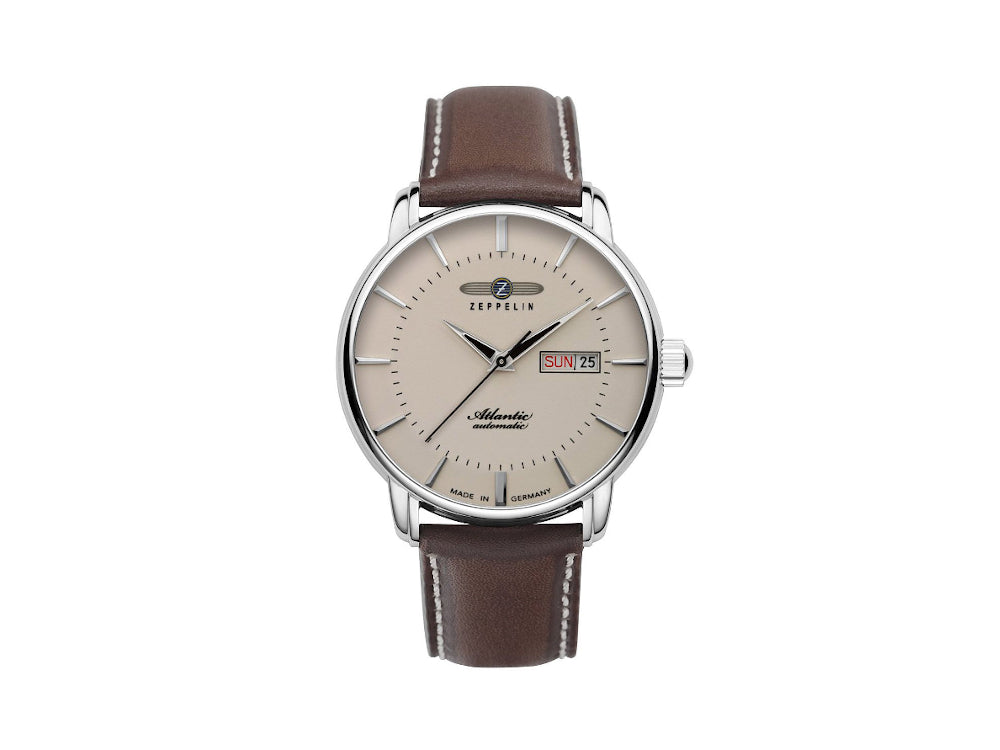 Montre Automatique Zeppelin Atlantic, Beige, 41 mm, Jour et Date, Cuir, 8466-5