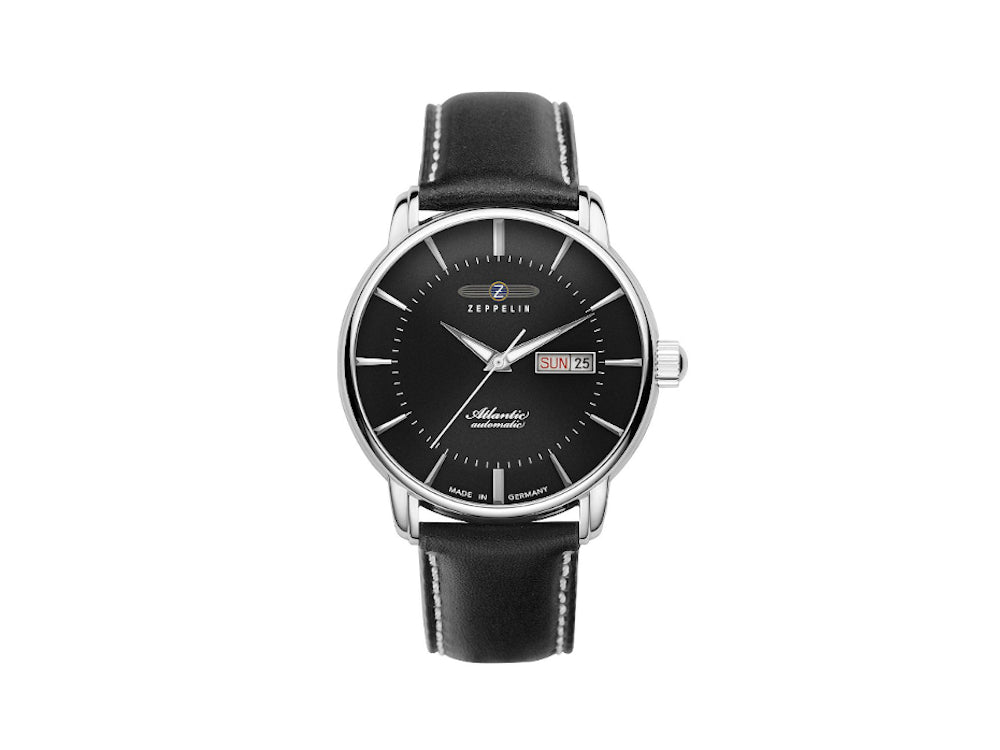 Montre Automatique Zeppelin Atlantic, Noir, 41 mm, Jour et Date, Cuir, 8466-2