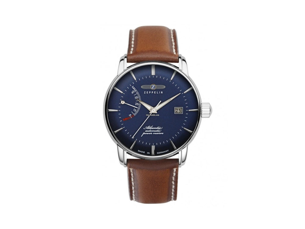 Montre Automatique Zeppelin Atlantic, Bleu, 42 mm, Jour, Bracelet cuir, 8462-3