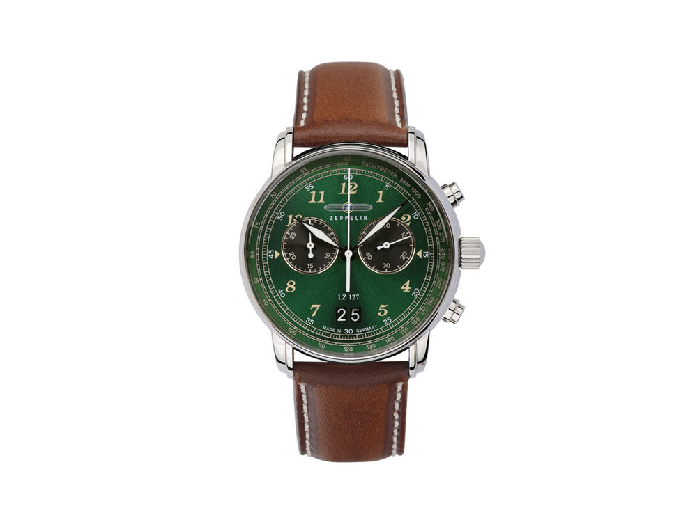 Montre à Quartz Zeppelin LZ 127 Graf Zeppelin, Vert, 40 mm, Chronographe, 8684-4