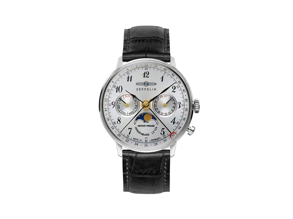 Montre à Quartz Zeppelin LZ 129 Hindenburg Moonphase Lady, Argent, 36 mm, 7037-1