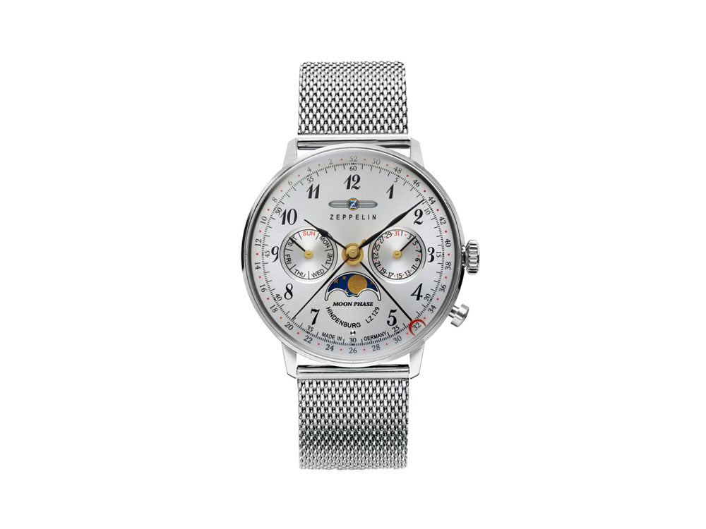 Montre à Quartz Zeppelin LZ 129 Hindenburg Moonphase Lady, Argent, 36mm, 7037M-1