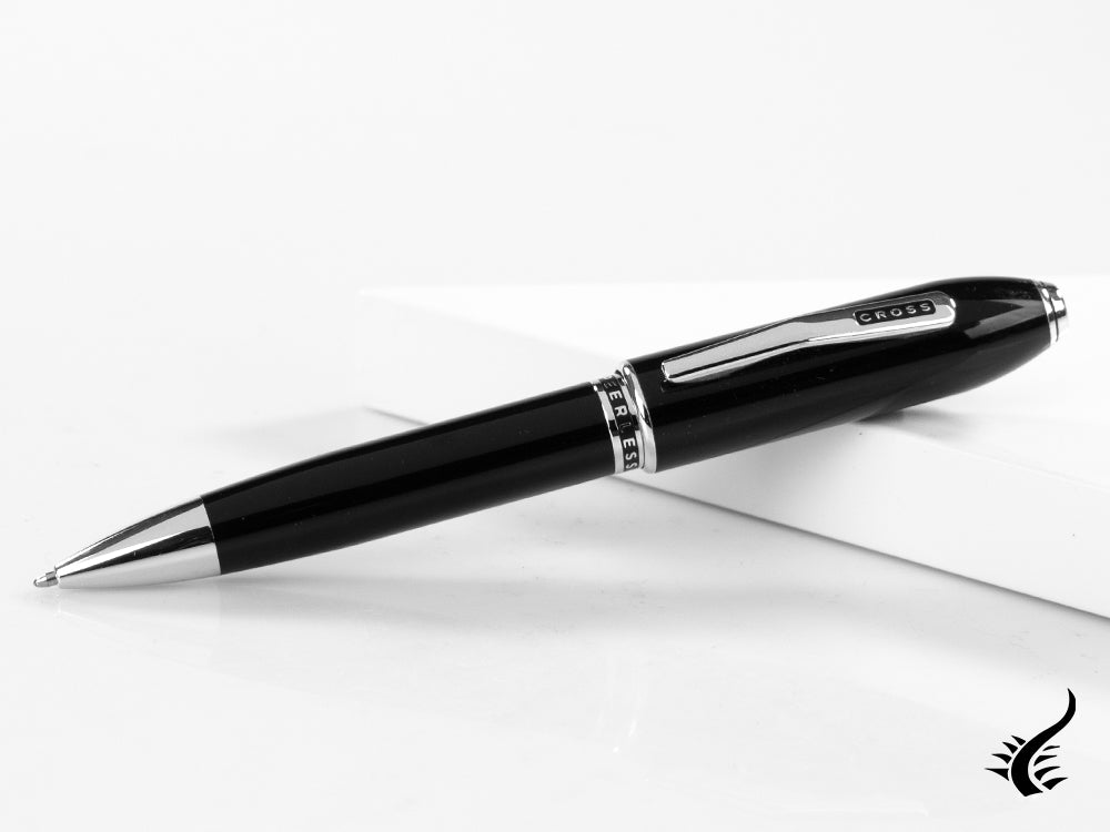 Stylo bille Cross Peerless 125, Laque, Noir, Poli, Platine, AT0702-1