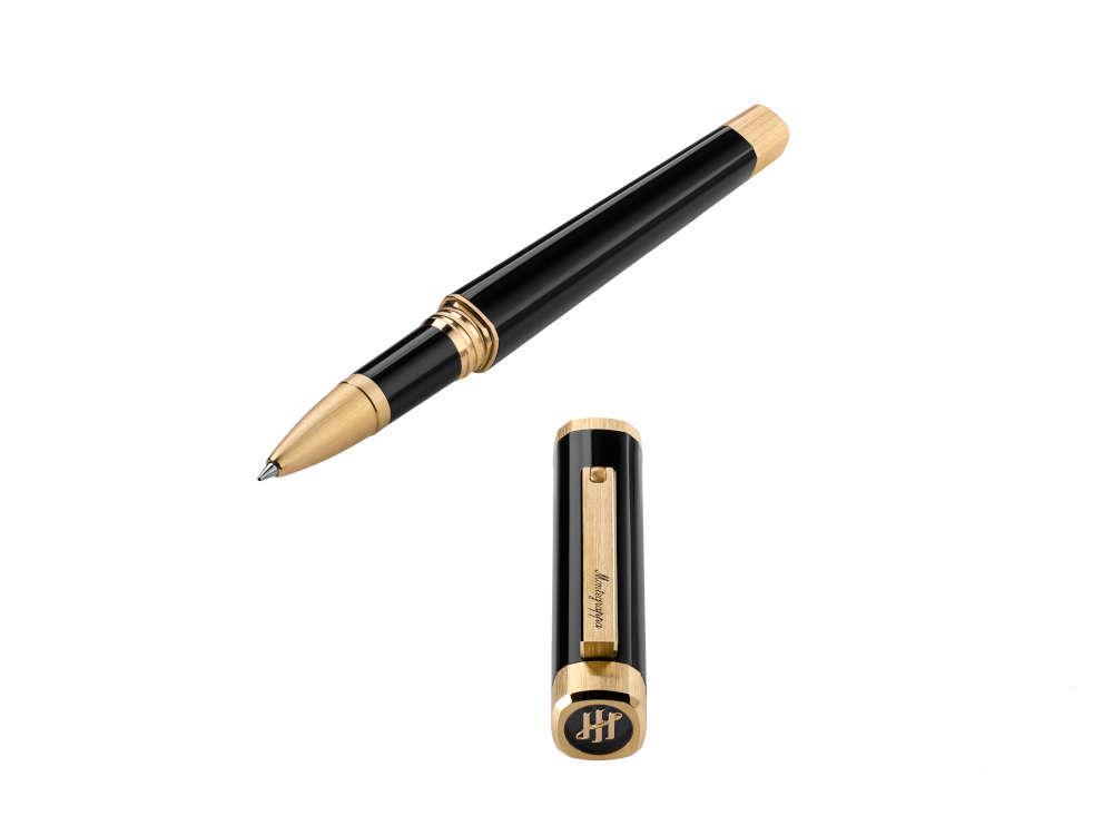 Roller Montegrappa Quattro, Résine Acrilique, Plaqué or, Noir, ISZ4IRIY