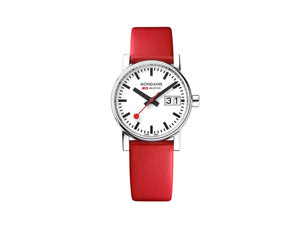 Montre à Quartz Mondaine SBB Evo2, Blanc, 30mm, Jour, Cuir, MSE.30210.LC