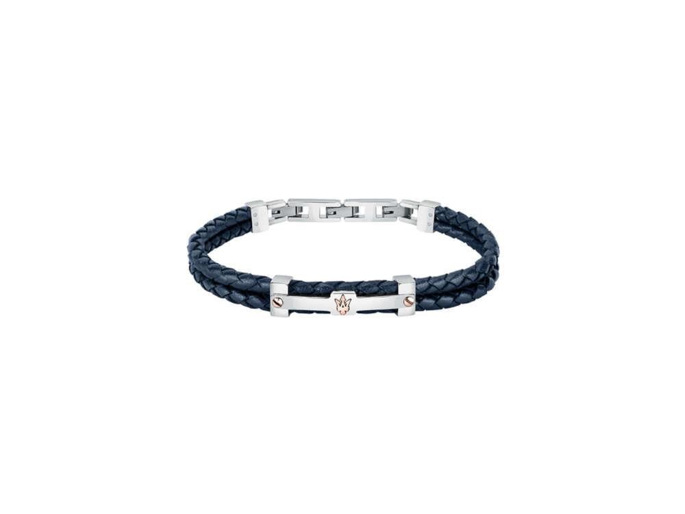 Bracelet Maserati Gioielli, Cuir, Bleu, PVD Or Rosé, JM422AVE10