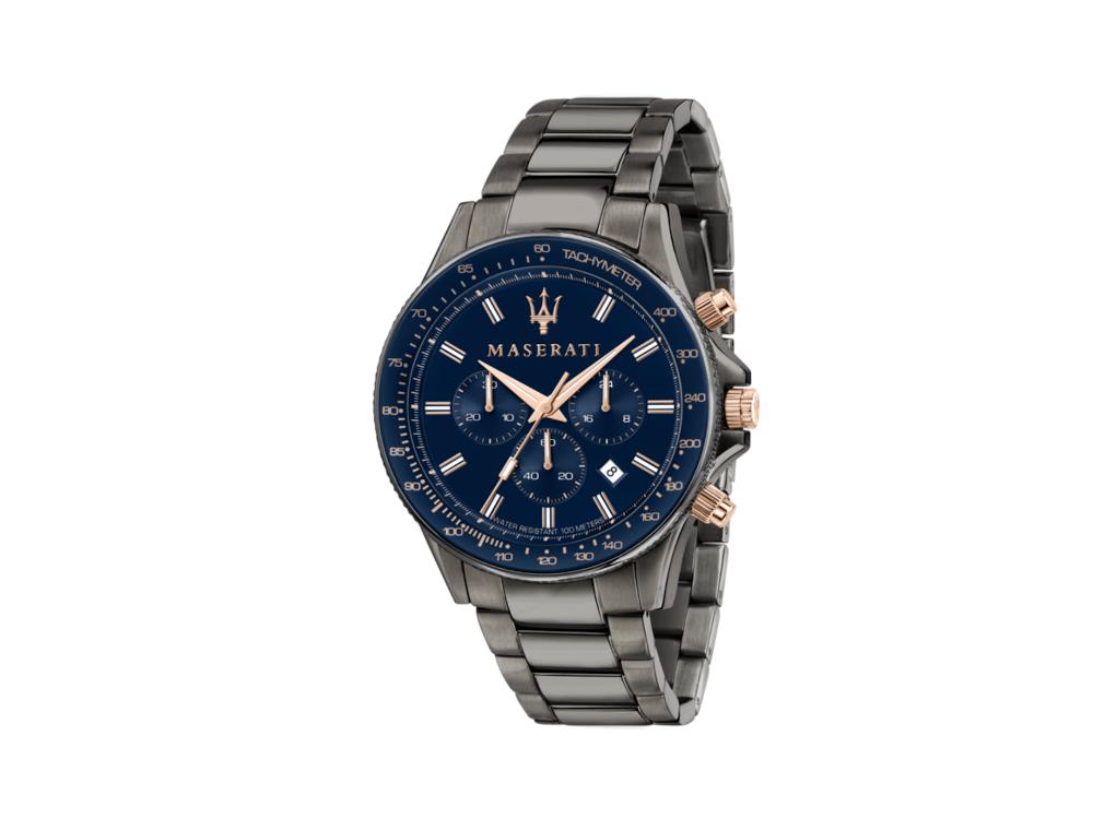 Montre à Quartz Maserati Sfida, PVD Gun Metal, Bleu, 44 mm, R8873640001