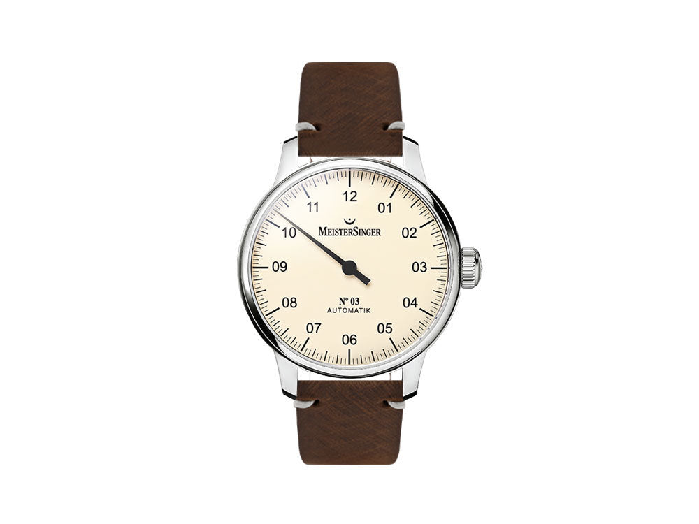 Montre Automatique Meistersinger N3, ETA 2824-2, 43 mm, Crème, AM903-SVSL02