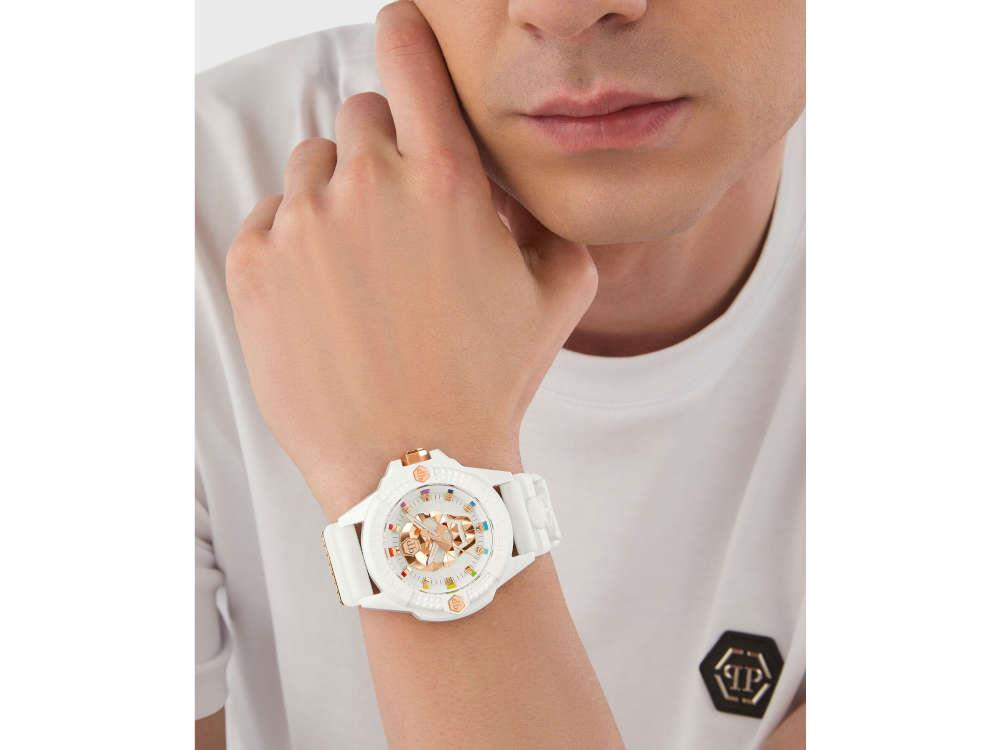 Montre à Quartz Philipp Plein The Skull Ecoceramic, Blanc, 44 mm, PWUBA0123