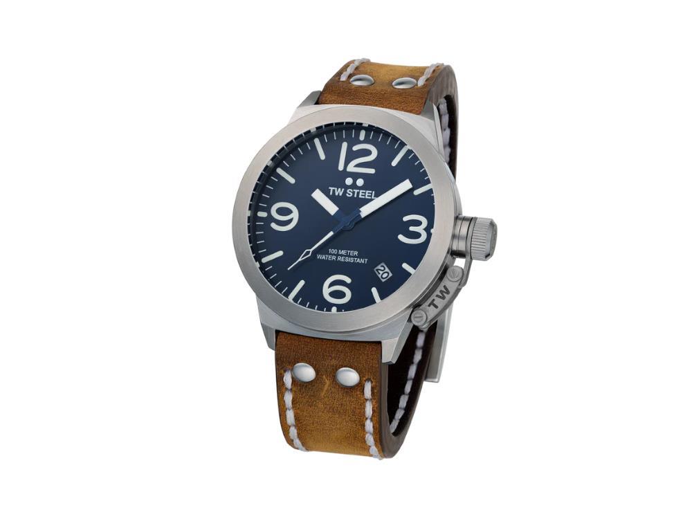 Montre à Quartz TW Steel Classic Canteen, Bleu, 45 mm, Cuir, 10 atm, CS102
