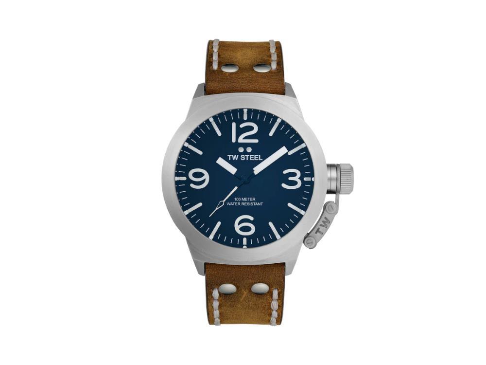 Montre à Quartz TW Steel Classic Canteen, Bleu, 45 mm, Cuir, 10 atm, CS102