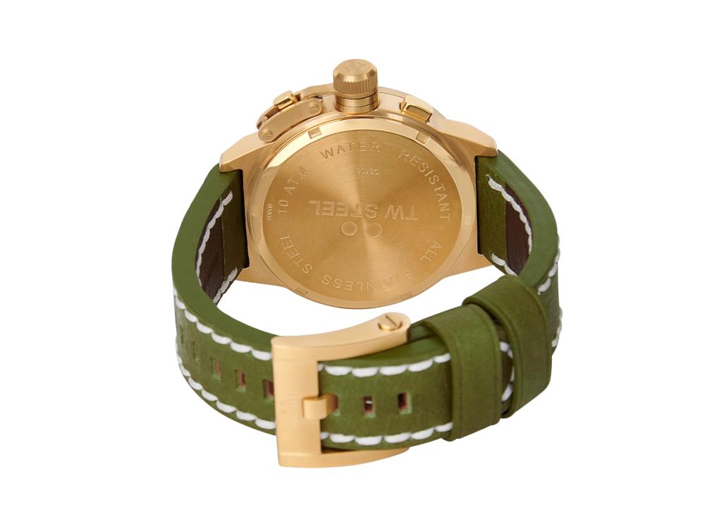 Montre à Quartz TW Steel Canteen, Vert, 45 mm, Bracelet en cuir, 10 atm, CS108