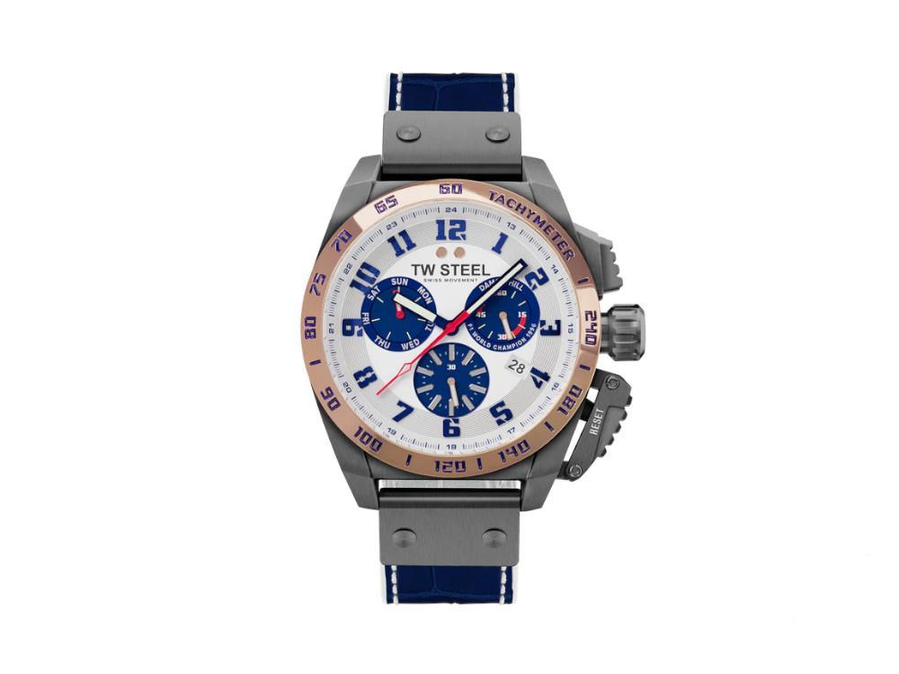 Montre à Quartz TW Steel Fast Lane, Blanc, 46 mm, Cuir, Éd. Limitée, TW1018