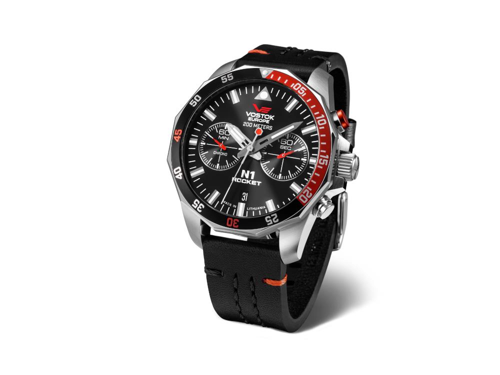 Montre à Quartz Vostok Europe Rocket N-1, Noir, 46 mm, Chrono, 6S21-225A707