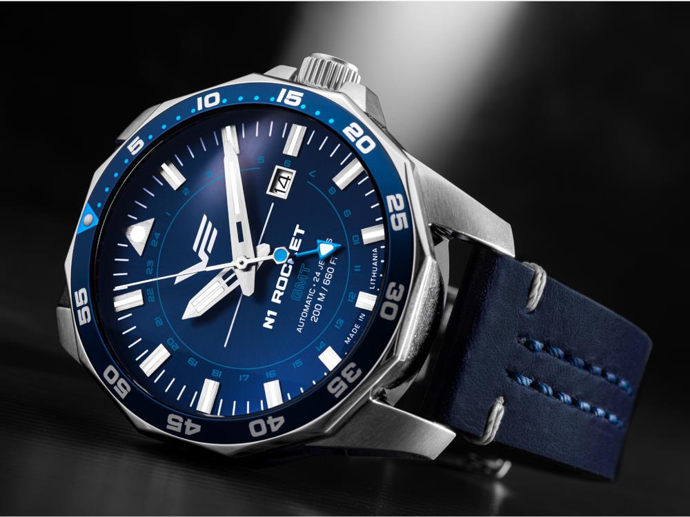 Montre Automatique Vostok Europe Rocket N-1, GMT, Bleu, 46 mm, NH34-225A712