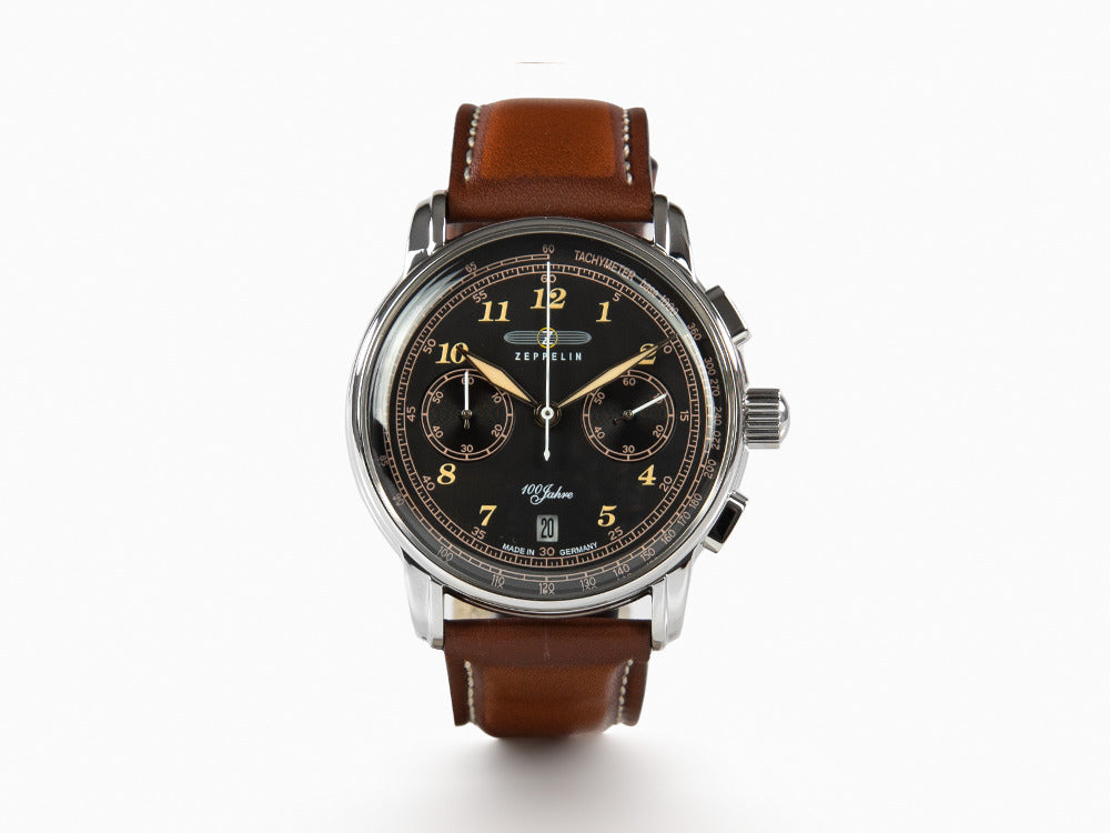 Montre à Quartz Zeppelin 100 Jahre Zeppelin Ed.2, Noir, 42mm, Chrono, 7674-3