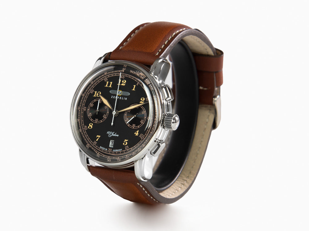 Montre à Quartz Zeppelin 100 Jahre Zeppelin Ed.2, Noir, 42mm, Chrono, 7674-3