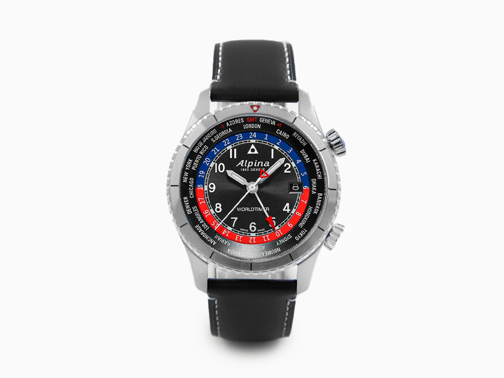 Montre à Quartz Alpina Startimer Pilot Worldtimer, 41 mm, Noir,  AL-255BRB4S26