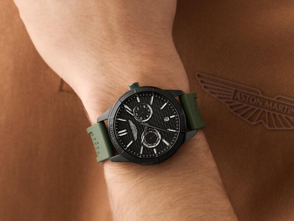 Montre à Quartz Aston Martin Icon HDL, Acier Recyclé, Noir, 42 mm, MTIH2S604