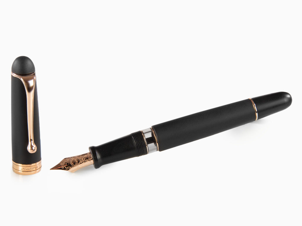 Stylo Plume Aurora 88 Black Satin, Attributs Or rose, 809-PN