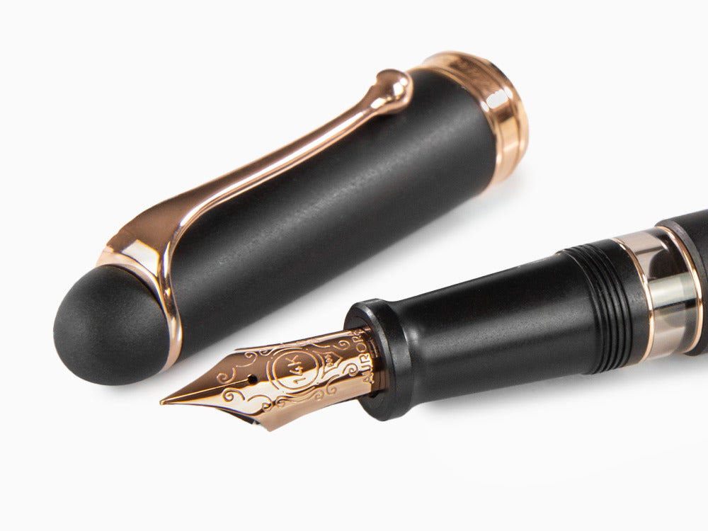 Stylo Plume Aurora 88 Black Satin, Attributs Or rose, 809-PN