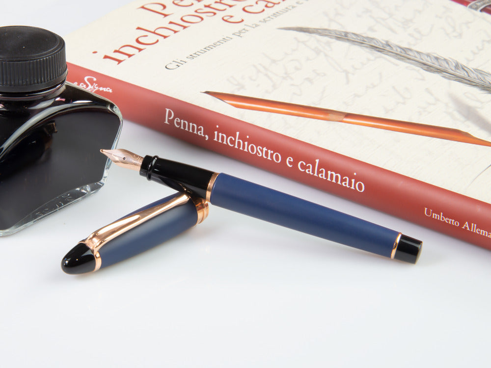 Stylo Plume Aurora Ipsilon Matt, Résine, Bleu, Attributs Or Rose