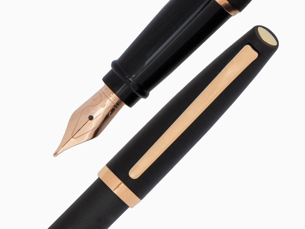 Stylo Plume Aurora Style, Résine Noire, Attributs Or rose, E20PN
