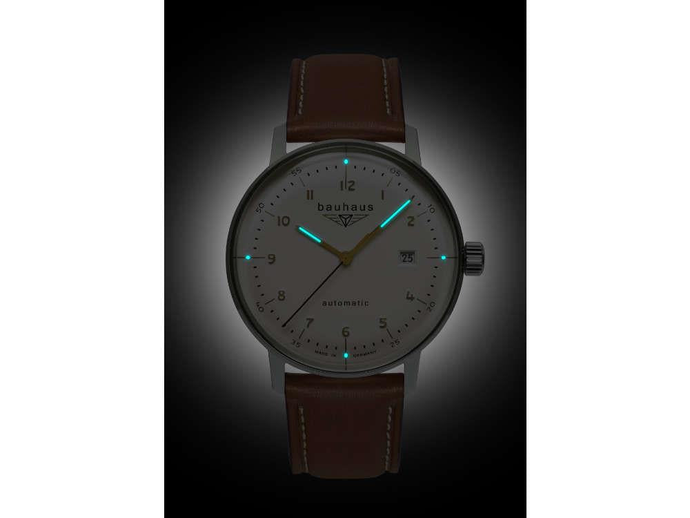 Montre Automatique Bauhaus Aviation Gessau, Blanc, 40 mm, Miyota 8215, 2064-1