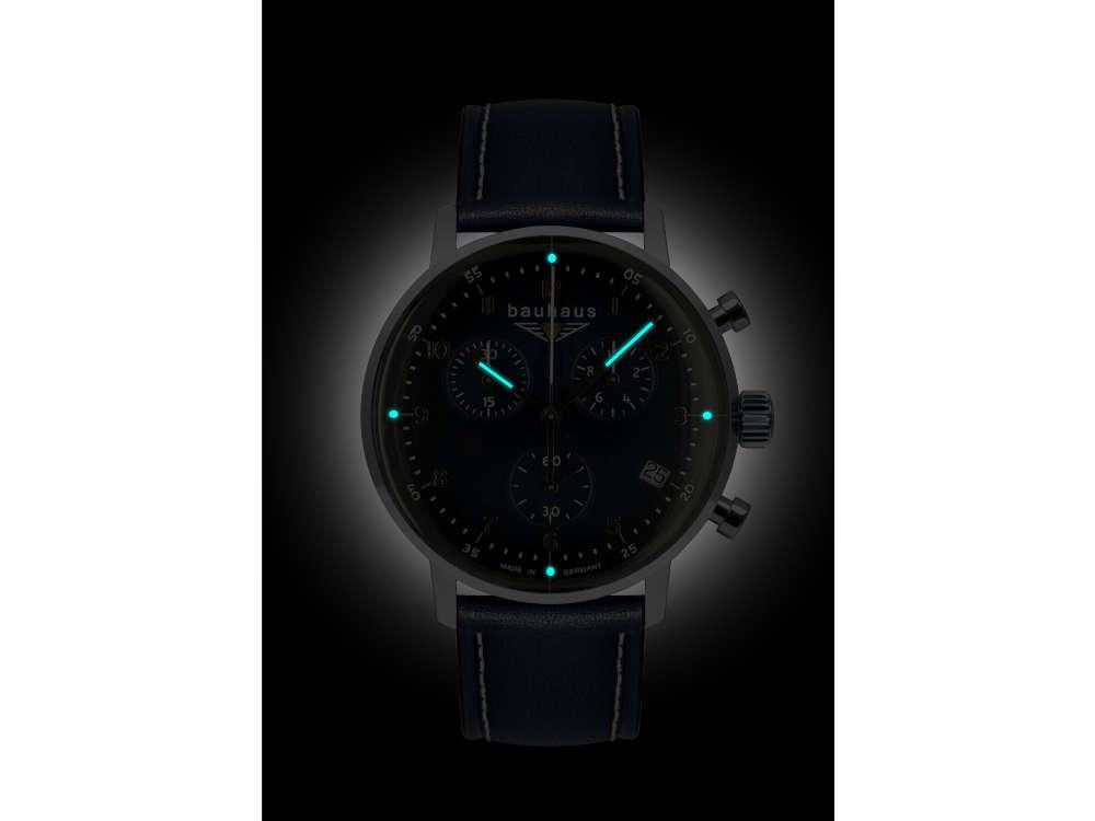 Montre à Quartz Bauhaus Aviation Dessau, Bleu, 41 mm, Chronographe, Jour, 2096-3