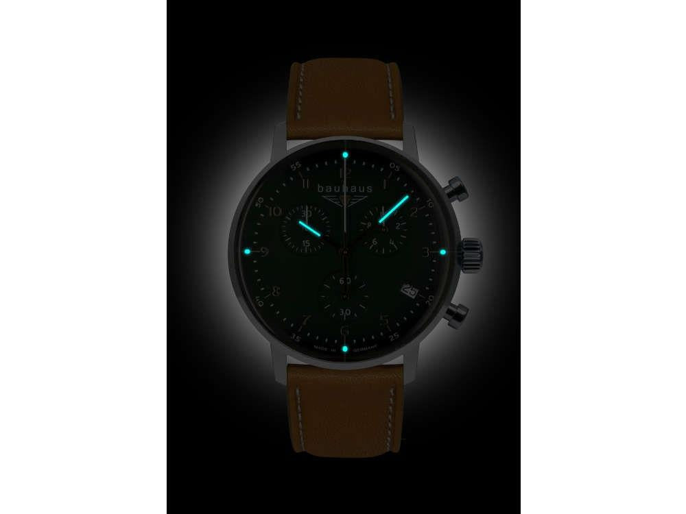Montre à Quartz Bauhaus Aviation Dessau, Vert, 41 mm, Chronographe, Jour, 2096-4
