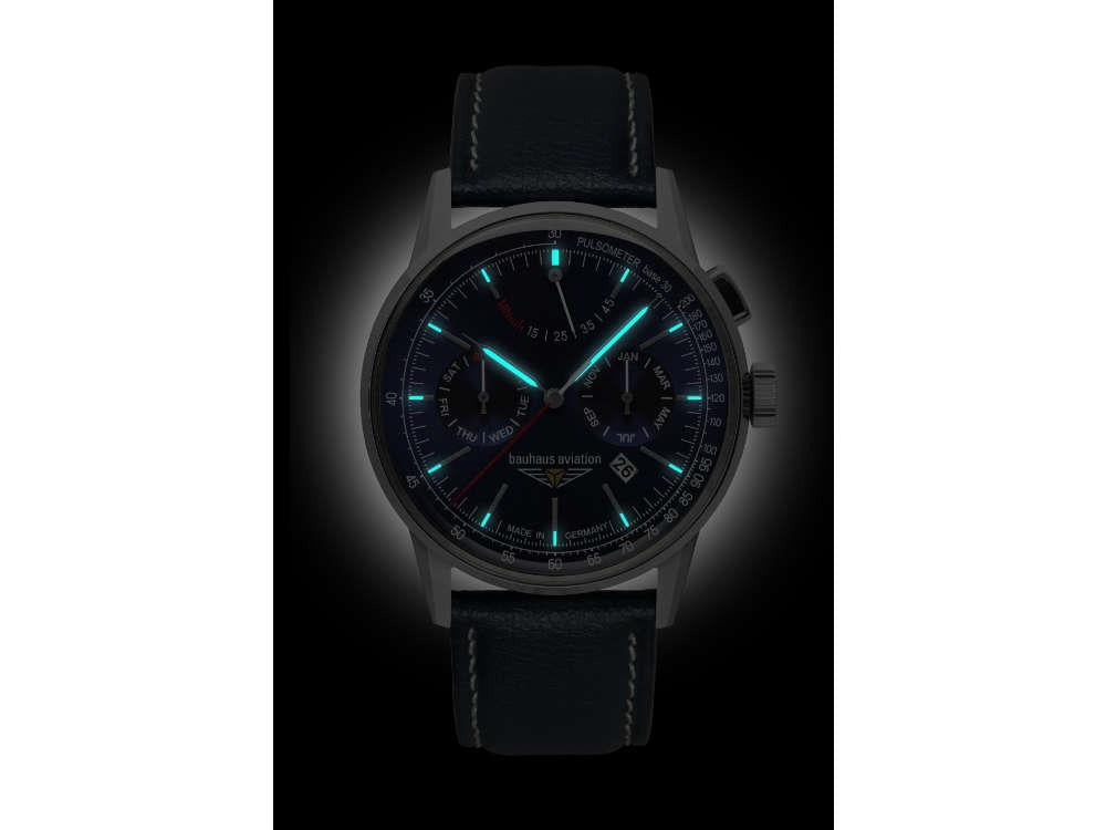 Montre Automatique Bauhaus Aviation G38 Dessau, Bleu, 42 mm, Miyota 9100, 2362-3