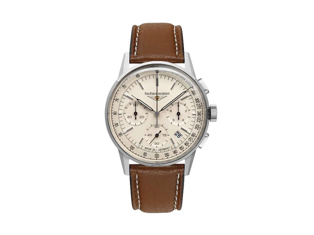 Montre à Quartz Bauhaus Aviation G38 Dessau, Beige, 42 mm, Chronographe, 2376-5