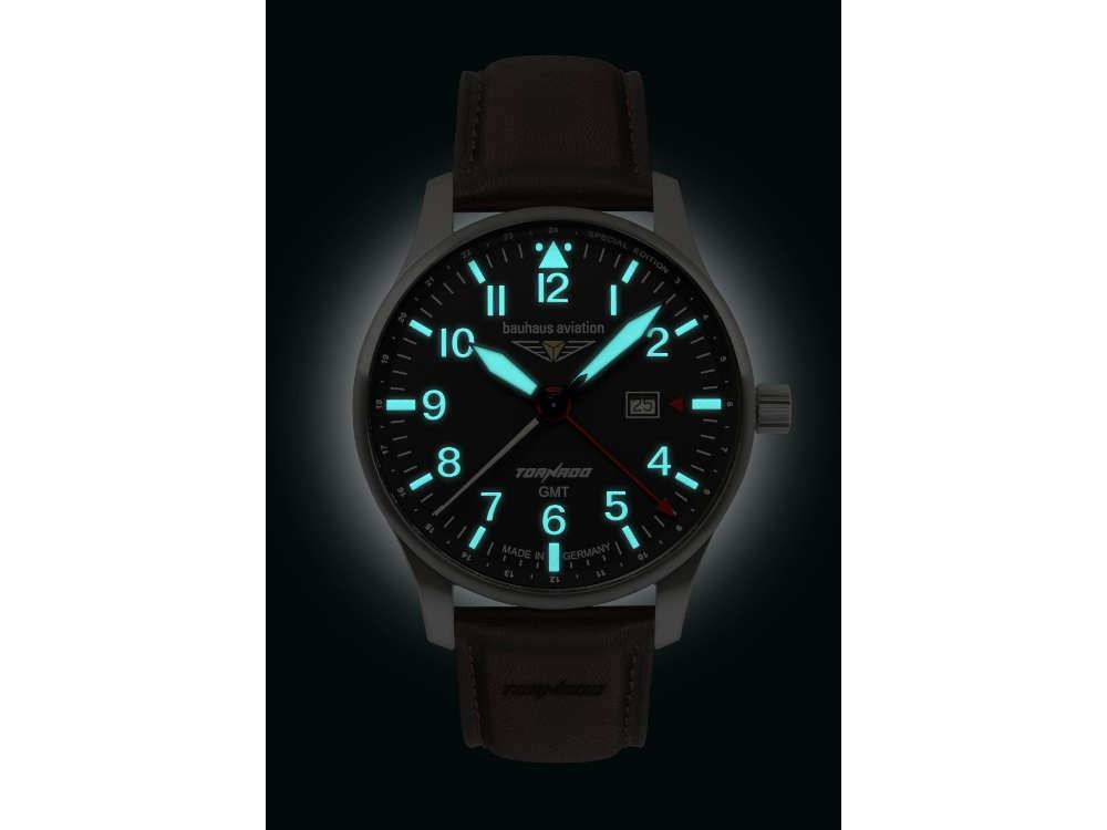 Montre à Quartz Bauhaus Aviation Tornado GMT, Noir, 42 mm, Jour, 2744-2
