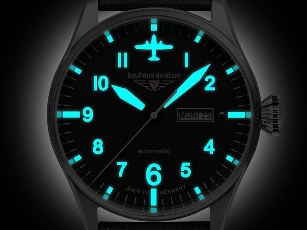 Montre Automatique Bauhaus Aviation Tornado, Noir, 42 mm, Jour et Date, 2766-3