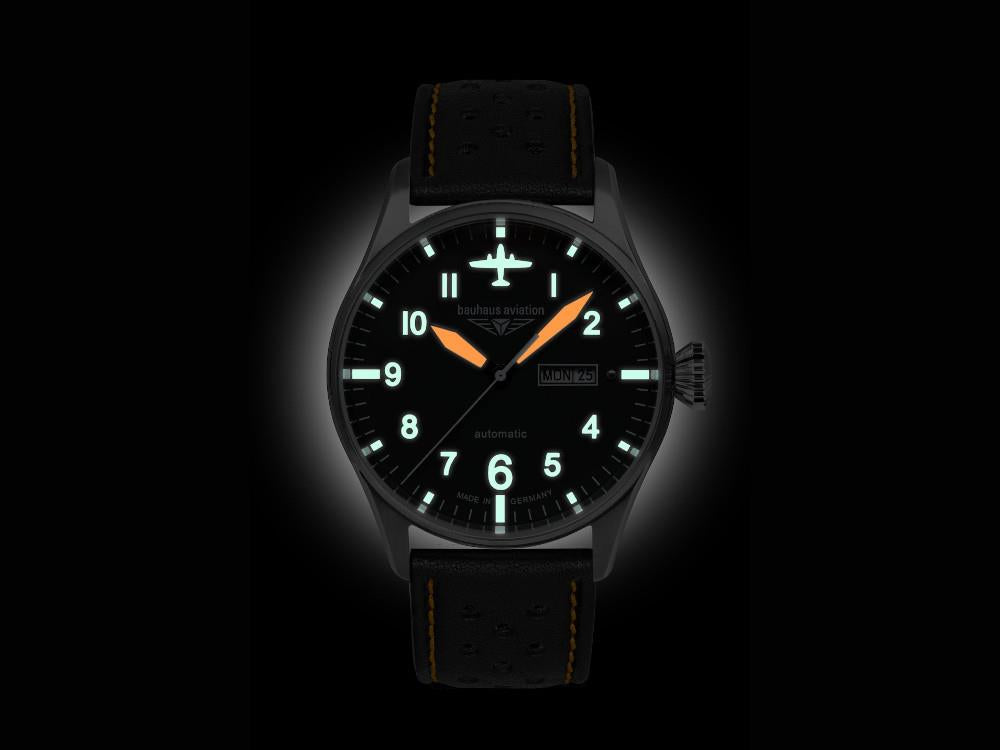 Montre Automatique Bauhaus Aviation, Noir, 42 mm, 2766-5