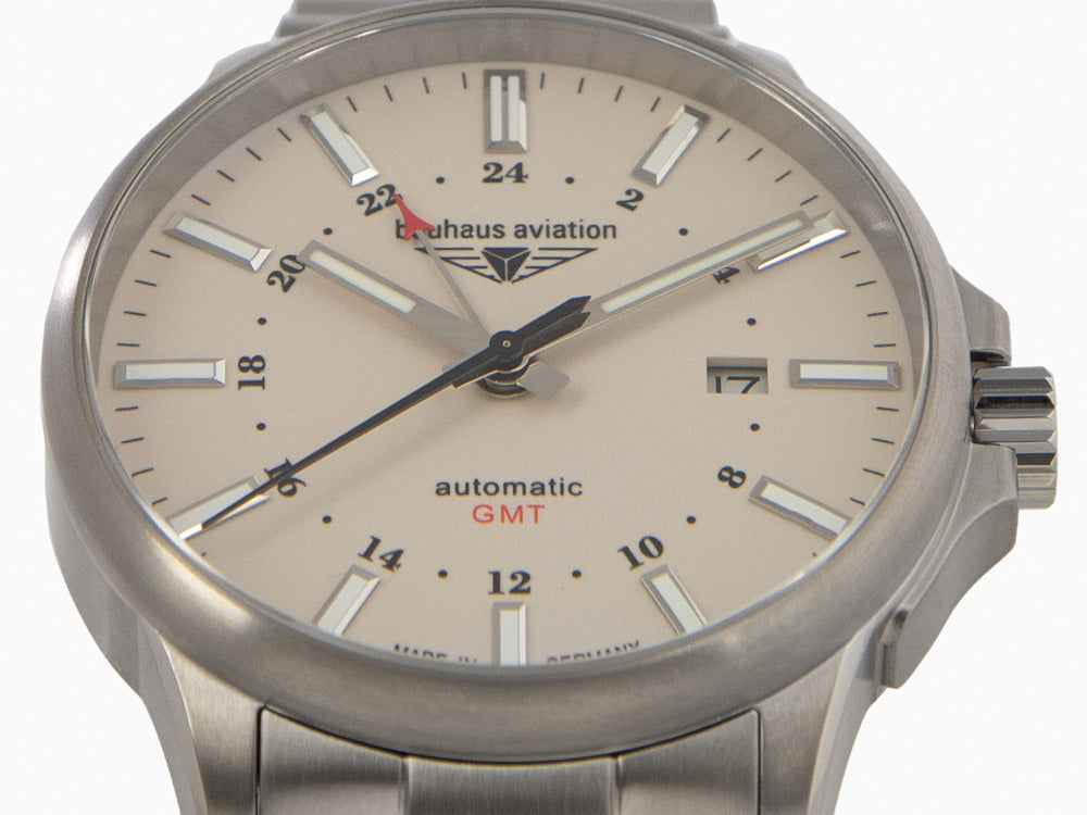 Montre Automatique Bauhaus Aviation, Titane, Beige, 42 mm, 8205, GMT, 2868M-5