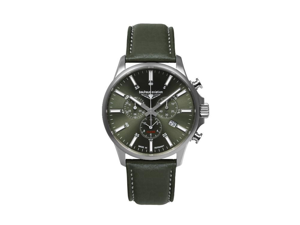 Montre à Quartz Bauhaus Aviation, Vert, 42 mm, Chronographe, Jour, 2880-4
