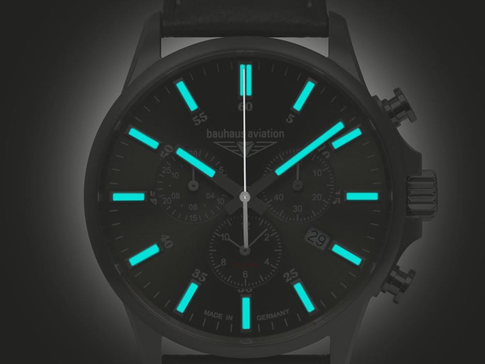 Montre à Quartz Bauhaus Aviation, Vert, 42 mm, Chronographe, Jour, 2880-4