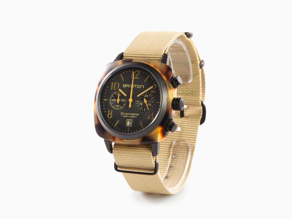 Montre Briston Clubmaster Classic Safari, Noir, 40 mm, 14140.PBAM.TS.5.NK