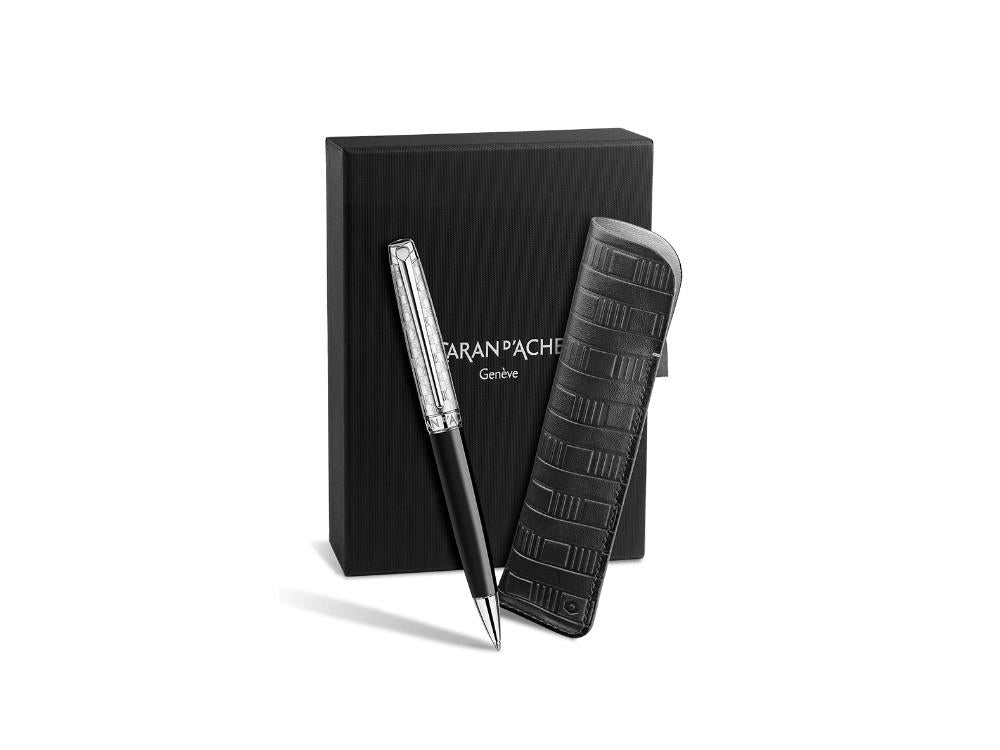 Set Stylo bille Caran d'Ache Léman Damier & Étui en Cuir Noir, 4789.566