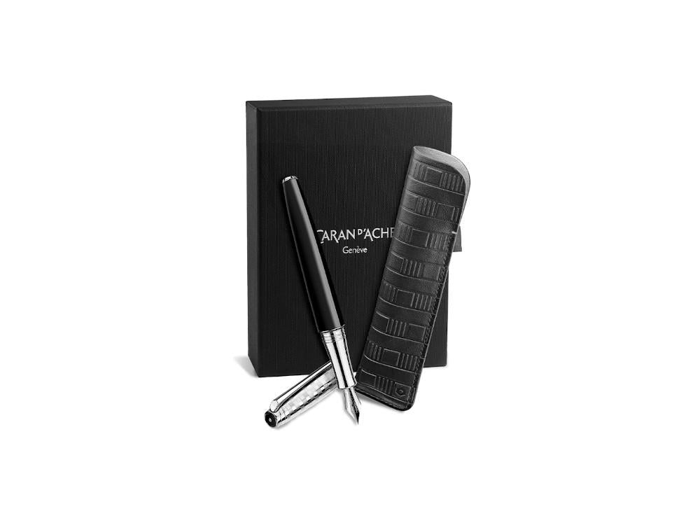 Stylo Plume Caran d'Ache Léman Damier & Étui en Cuir Noir, 4799.566